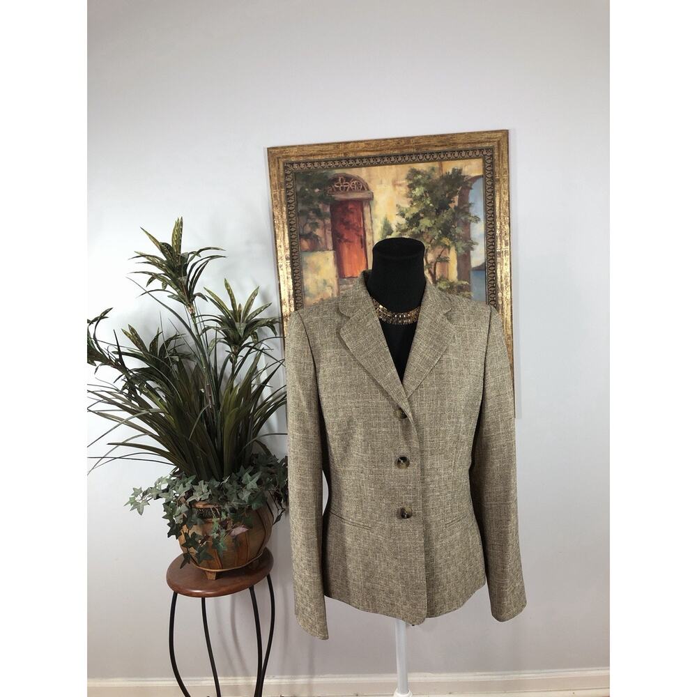 Collections Le Suit Blazer Jacket Womens Size 8 Taupe Tweed 3 Button Lined